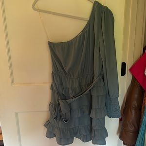 Blue/gray impeccable pig one shouldered dress